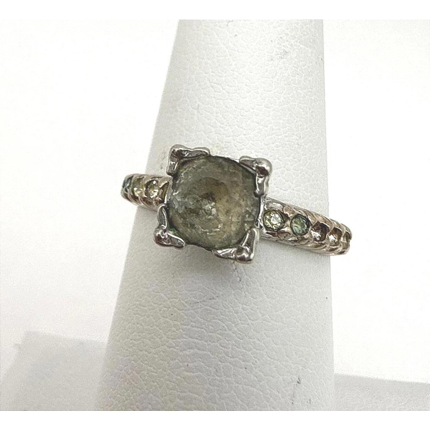 Uncas Sterling Vintage Silver Ring With Discolored Clear Gemstone Size 6.75